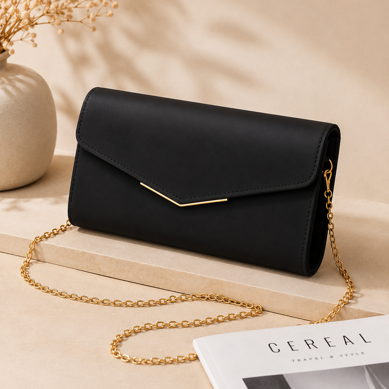 Women's black envelope clutch bag