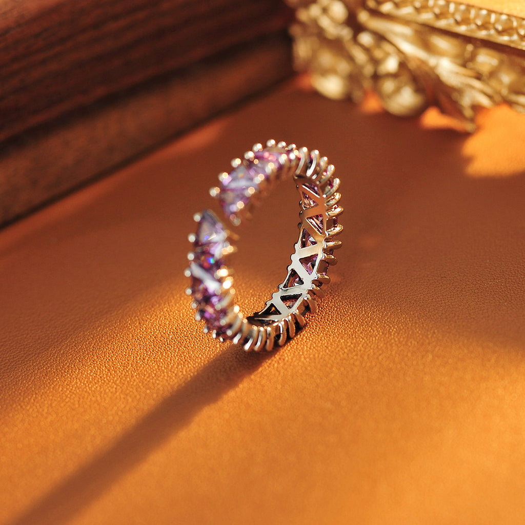Purple Zircon Row Ring | Adjustable Open Ring for Women