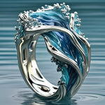Ocean Series Wave Resin Ring For Women, Wavy Open Ring