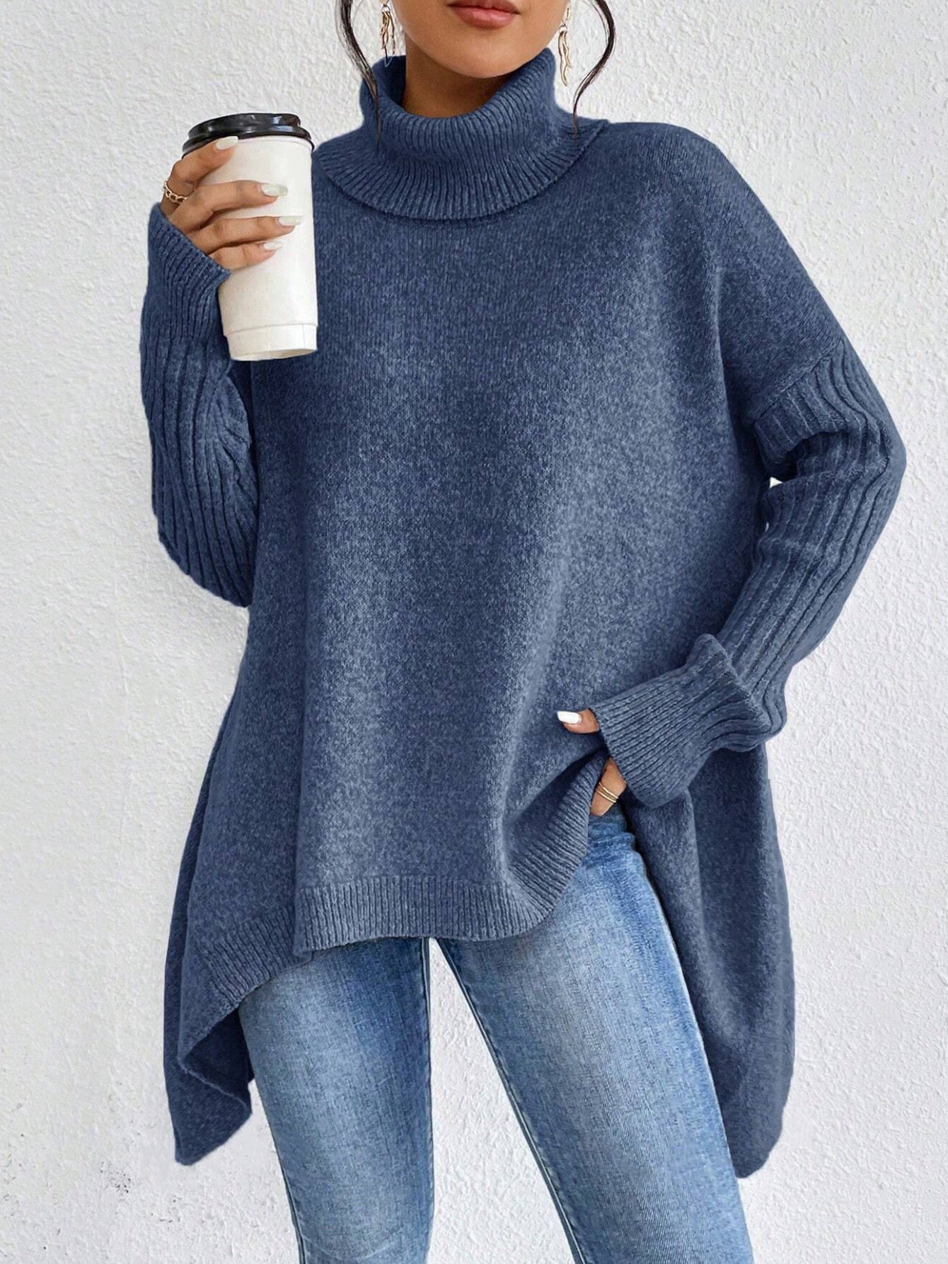 Irregular Turtleneck Sweater | Loose Knit Winter Pullover