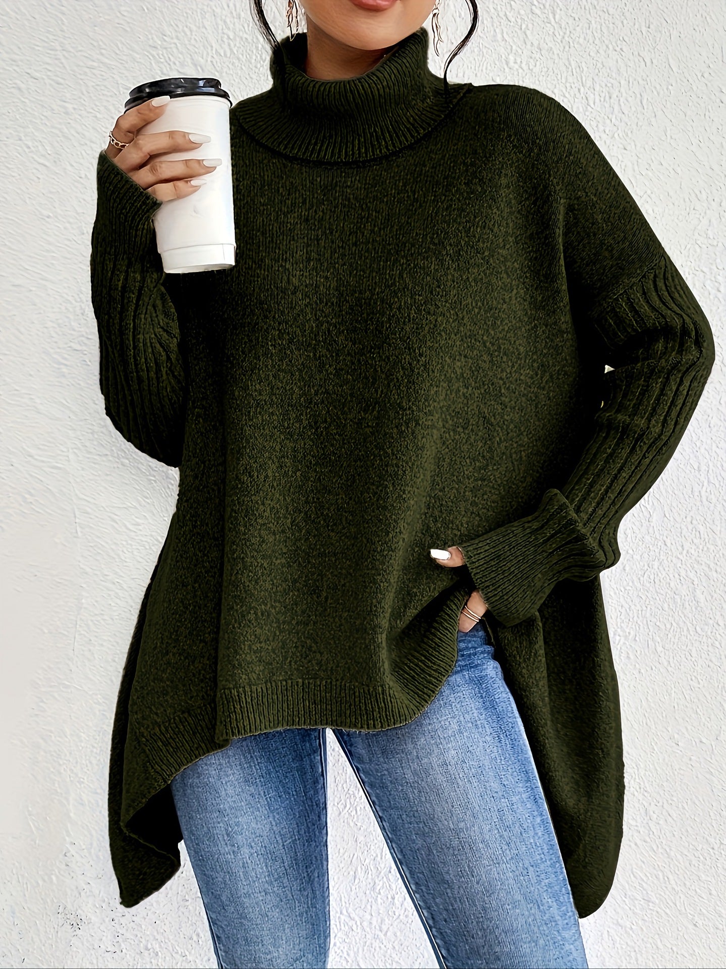 Irregular Turtleneck Sweater | Loose Knit Winter Pullover