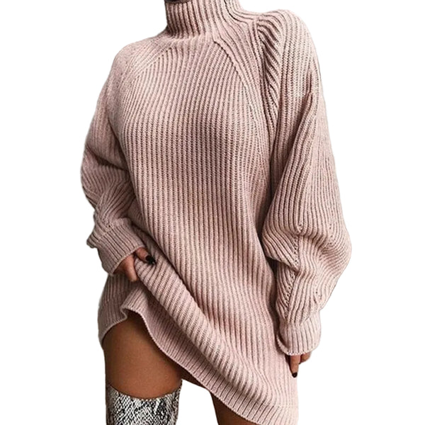 Solid Turtleneck Sweater Dress | Long Winter Warm Knit Dress