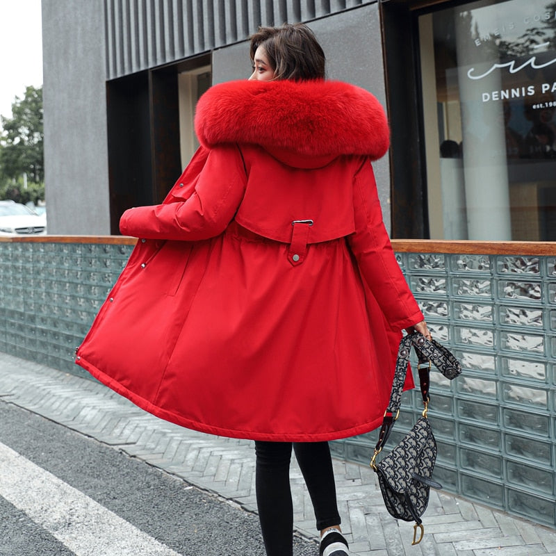 Ladies Mid-Length Down Puffer Jacket | Winter Padded Coa