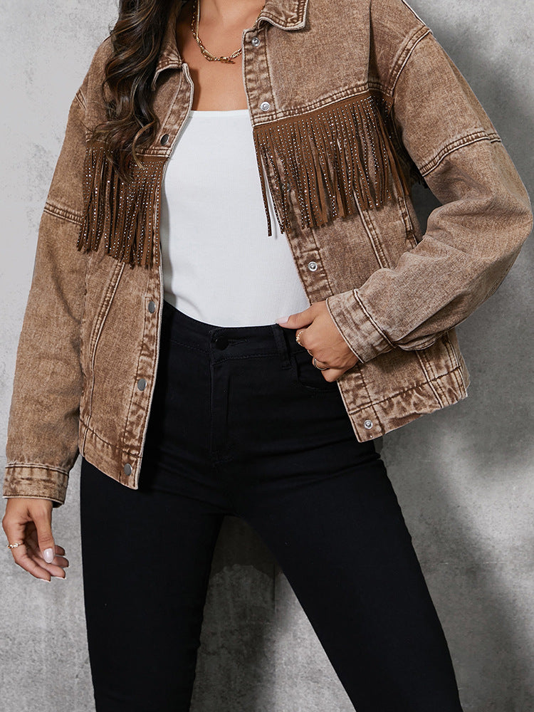 Women's Tassel Lapel Jacket  Trendy Long Coat