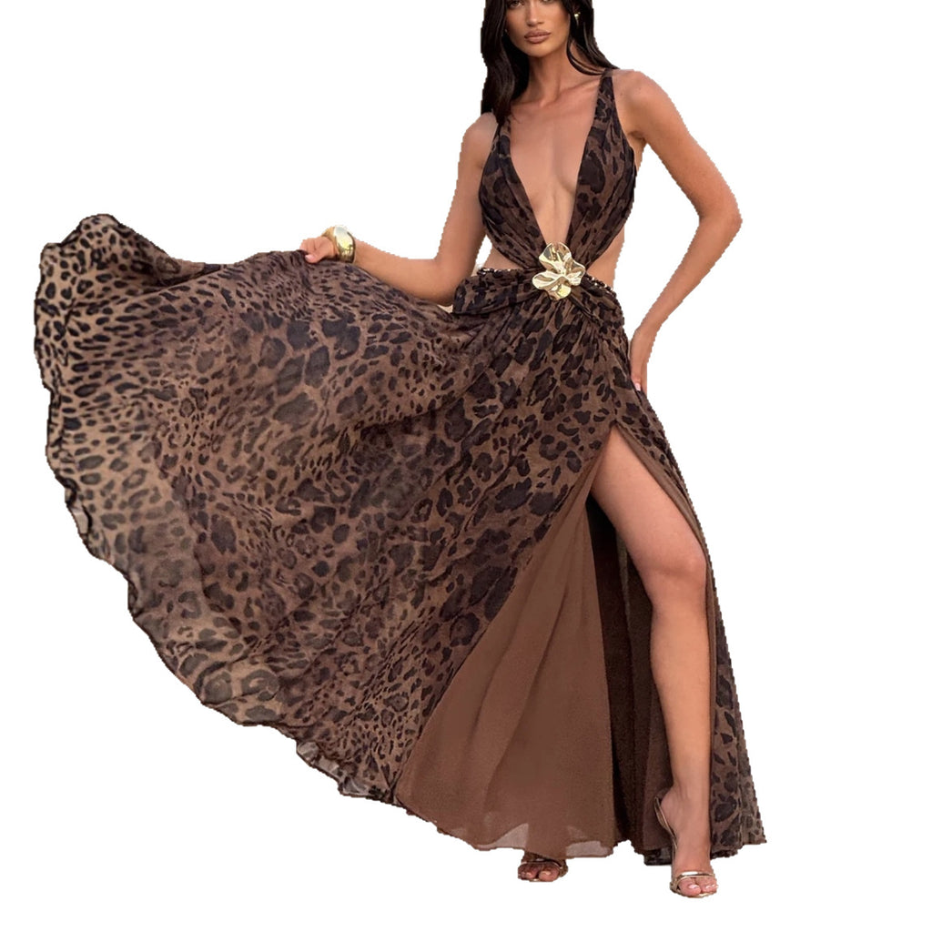 Slim Fit V-Neck Halter Split Dress | Women's Night Out Bodycon