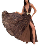 Slim Fit V-neck Halter Split Dress