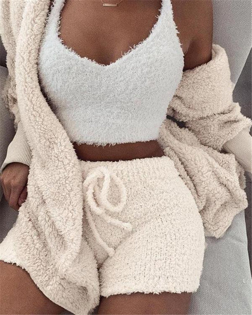 3 Piece Crop Top & Shorts Pajama Set | Long Sleeve + Tank + Shorts