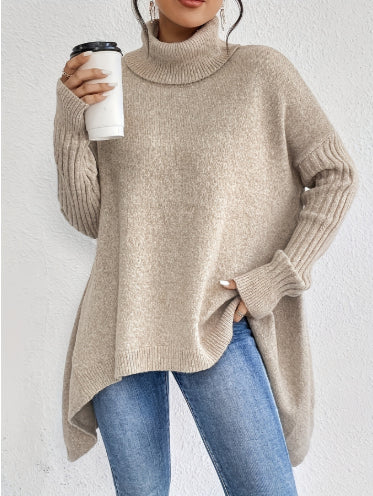 Irregular Turtleneck Sweater | Loose Knit Winter Pullover