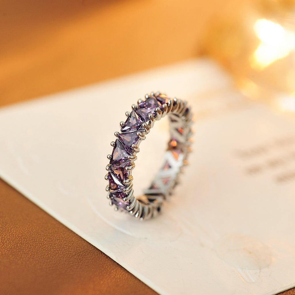 Purple Zircon Row Ring | Adjustable Open Ring for Women