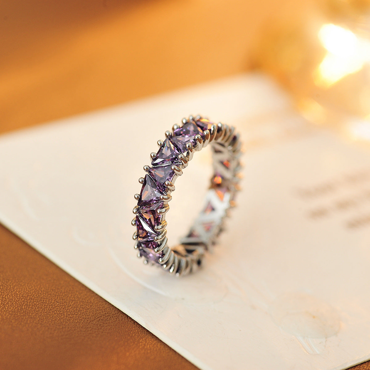Purple Zircon Row Ring | Adjustable Open Ring for Women