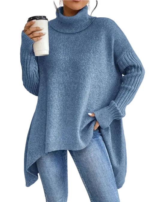 Irregular Turtleneck Sweater | Loose Knit Winter Pullover