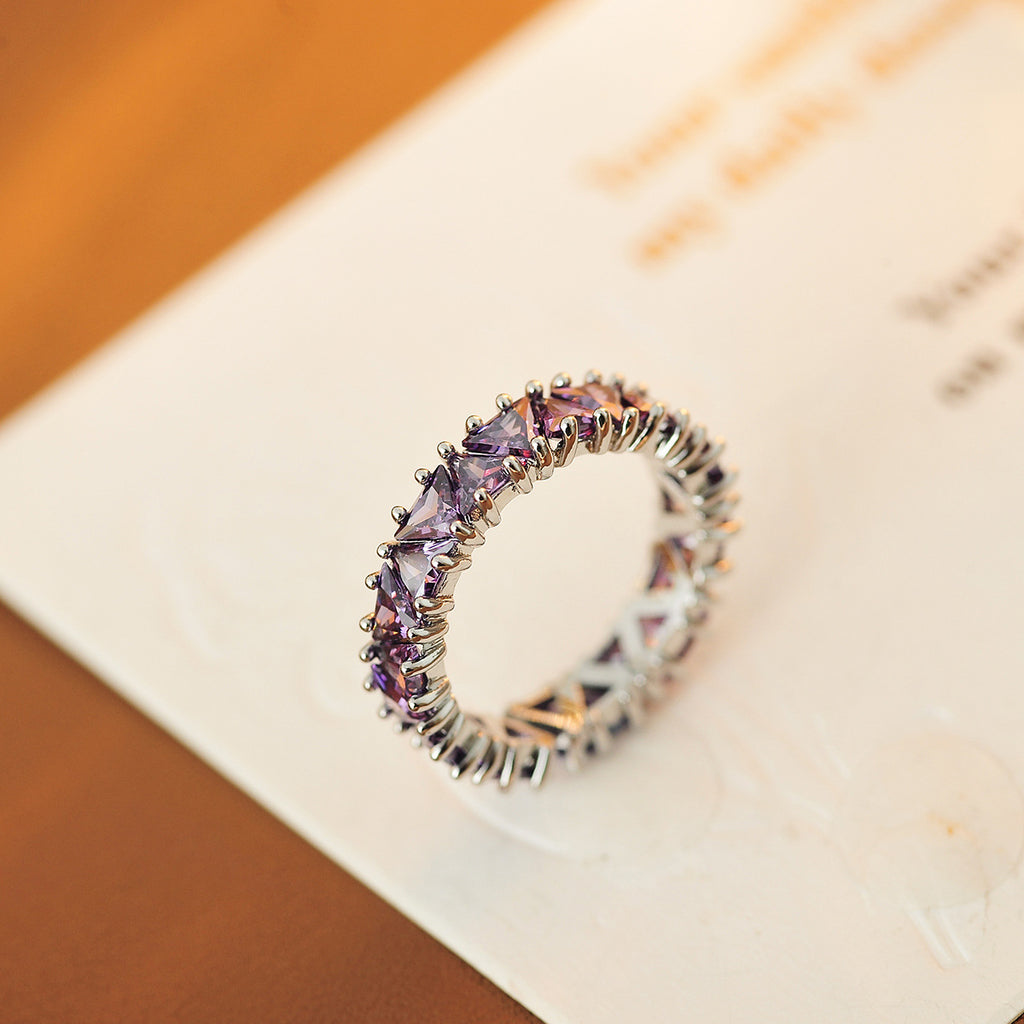 Purple Zircon Row Ring | Adjustable Open Ring for Women