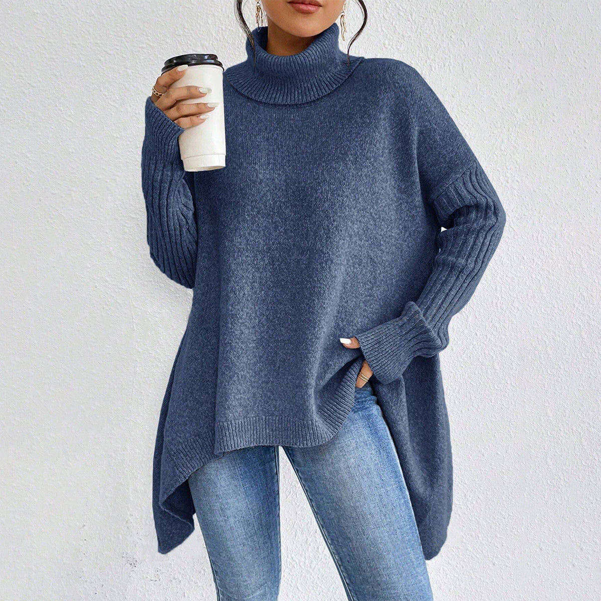 Irregular Turtleneck Sweater | Loose Knit Winter Pullover