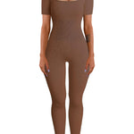 Threaded Square Collar Buttocks Slim Jumpsuit