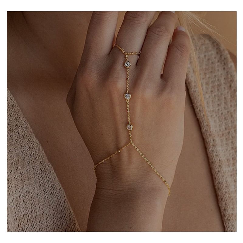 Gold Hand Chain Bracelet | Ring & Finger Dainty Boho Jewelry