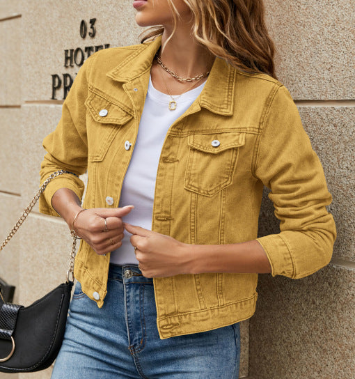 Women's Solid Slim Lapel Denim Jacket | Fashion Essential