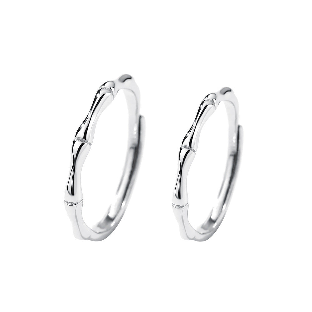 S999 Sterling Silver Bamboo Couple Rings | 2-Piece Adjustable Set