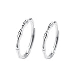 S999 Sterling Silver Bamboo Couple Rings 2-Piece Set, Minimalist Niche Adjustable Pair Bands