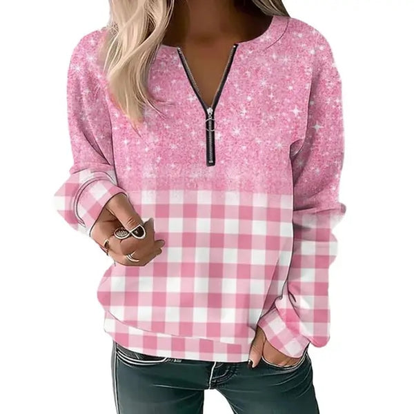 Women's Zipper Pullover Sweatshirt | Casual Printed Sweater