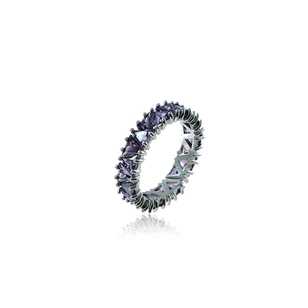Purple Zircon Row Ring | Adjustable Open Ring for Women