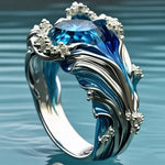 Ocean Series Wave Resin Ring For Women, Wavy Open Ring