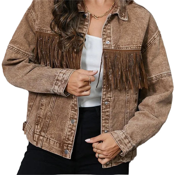 Women's Tassel Lapel Jacket  Trendy Long Coat