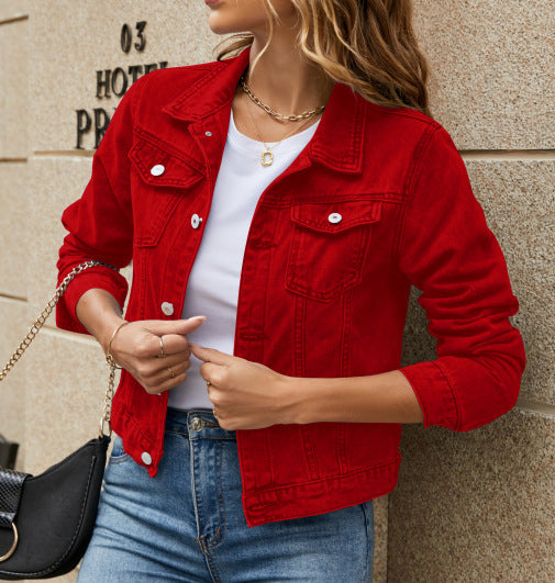 Women's Solid Slim Lapel Denim Jacket | Fashion Essential