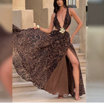 Slim Fit V-neck Halter Split Dress