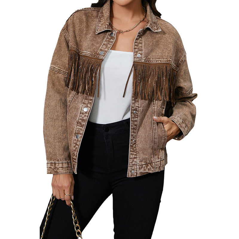Women's Tassel Lapel Jacket  Trendy Long Coat