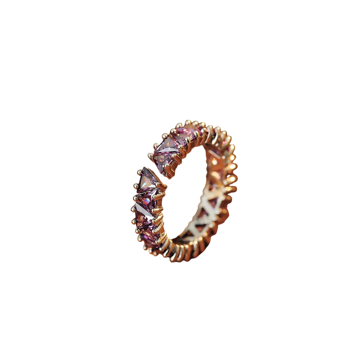 Purple Zircon Row Ring | Adjustable Open Ring for Women