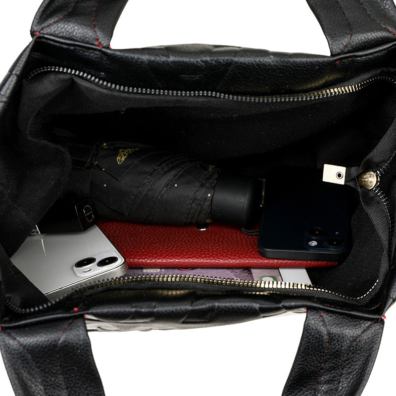 Black PU leather tote handbag for everyday use