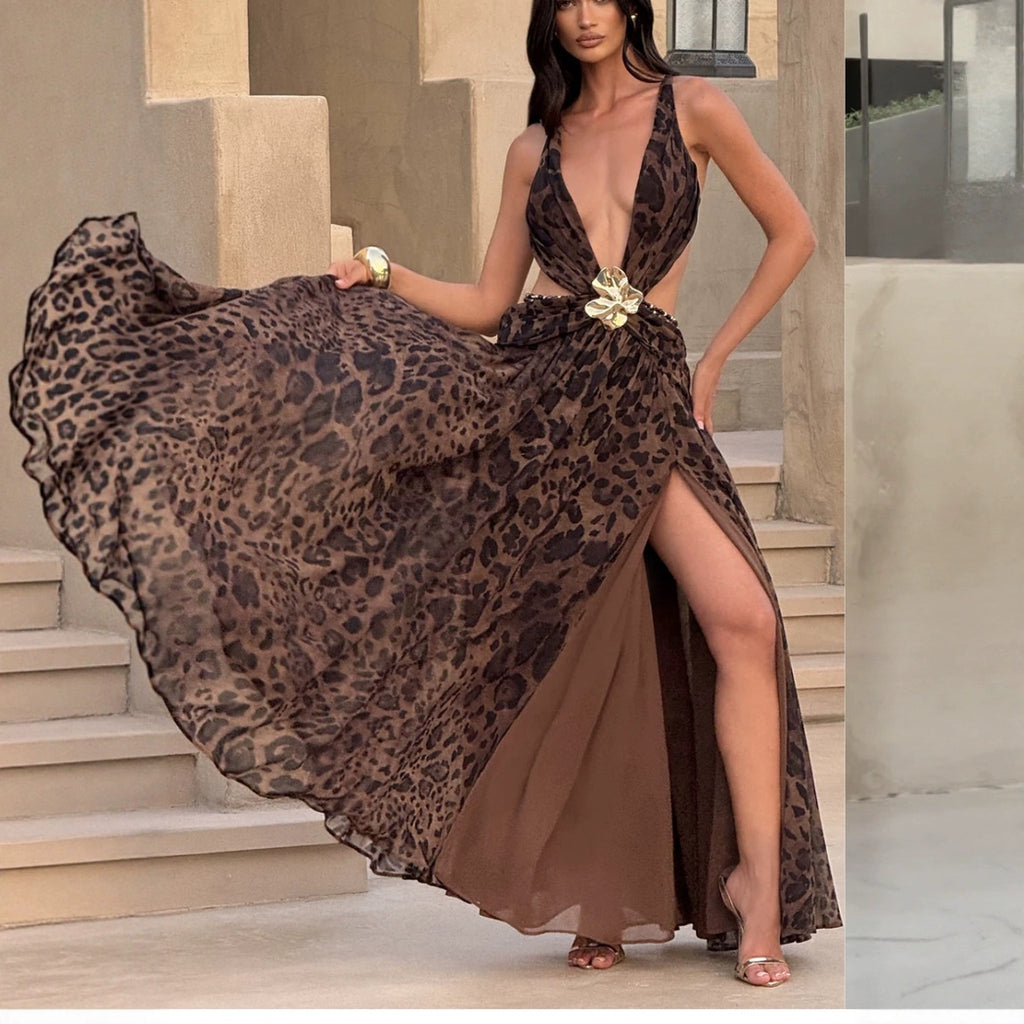 Slim Fit V-Neck Halter Split Dress | Women's Night Out Bodycon