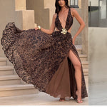 Slim Fit V-neck Halter Split Dress