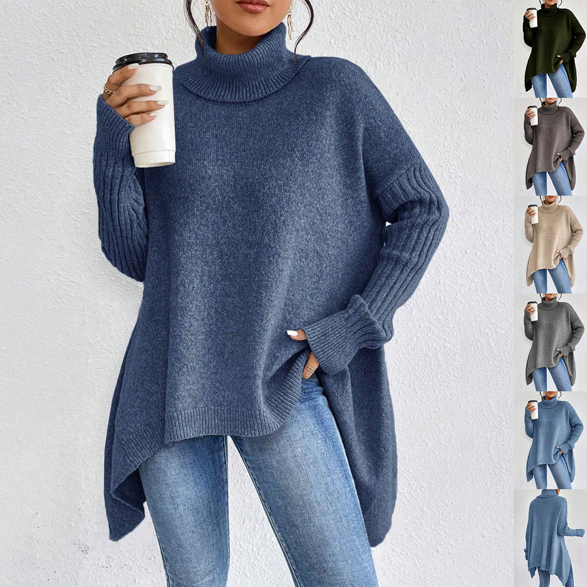 Irregular Turtleneck Sweater | Loose Knit Winter Pullover