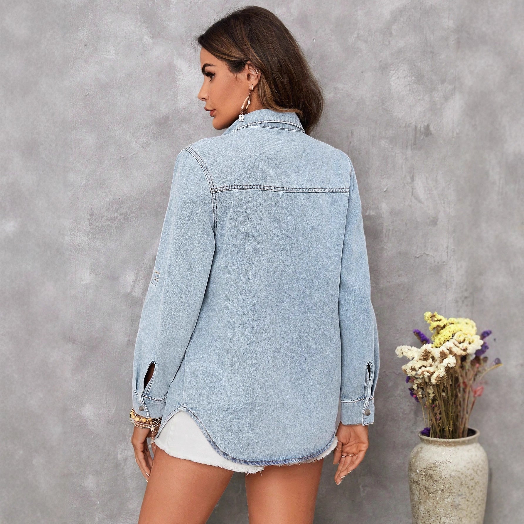 Women's Classic Denim Shirt | Button-Up Lapel Collar