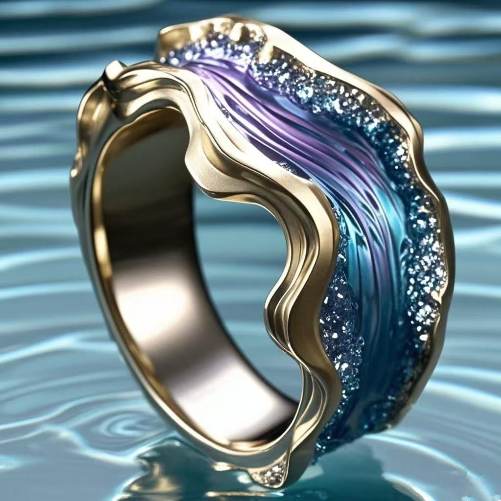 Ocean Wave Resin Ring | Wavy Adjustable Open Ring for Women
