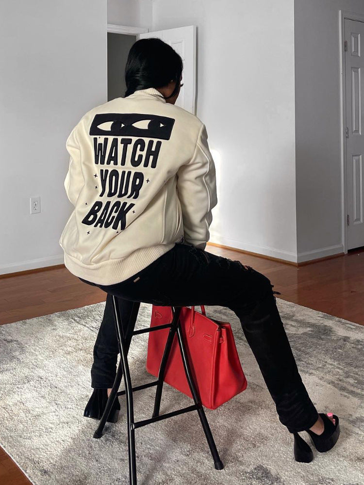 Women's Letter Print Casual Jacket | Trendy Streetwear