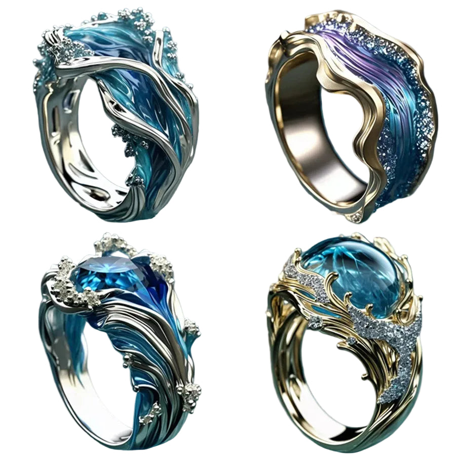 Ocean Wave Resin Ring | Wavy Adjustable Open Ring for Women