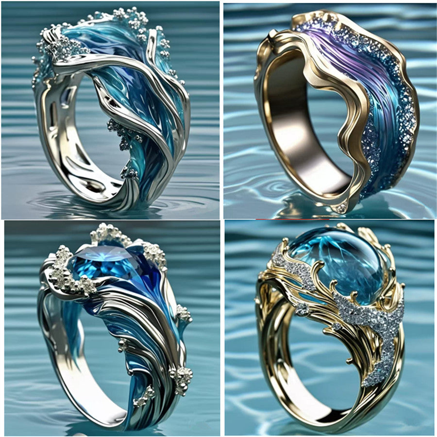 Ocean Wave Resin Ring | Wavy Adjustable Open Ring for Women