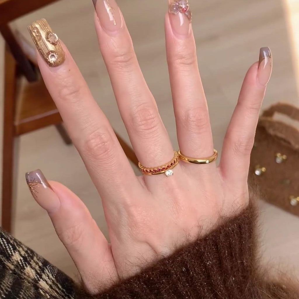 Fine Red Diamond Dot Gold Ring | Plain Band with Red Accent