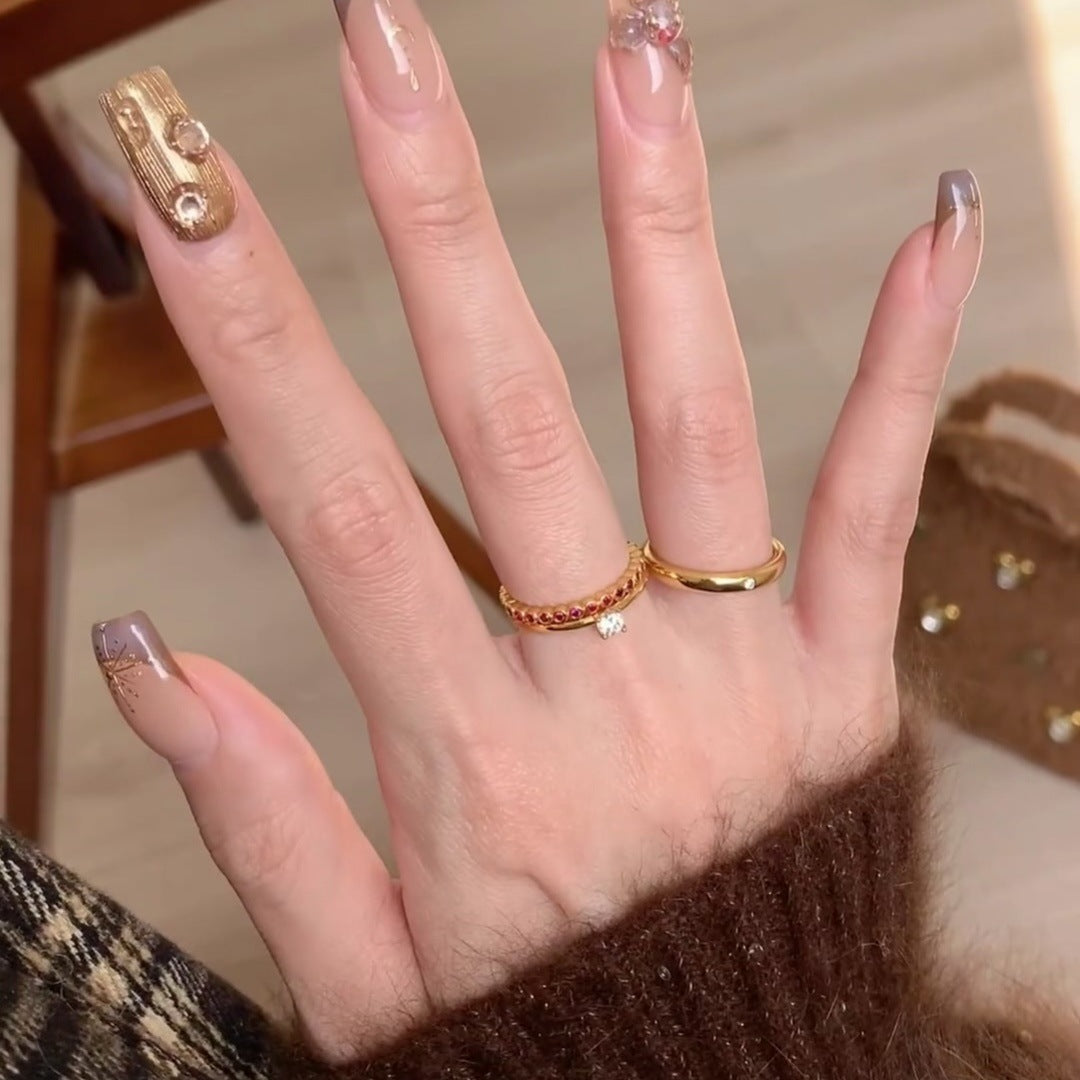 Fine Red Diamond Dot Gold Ring | Plain Band with Red Accent
