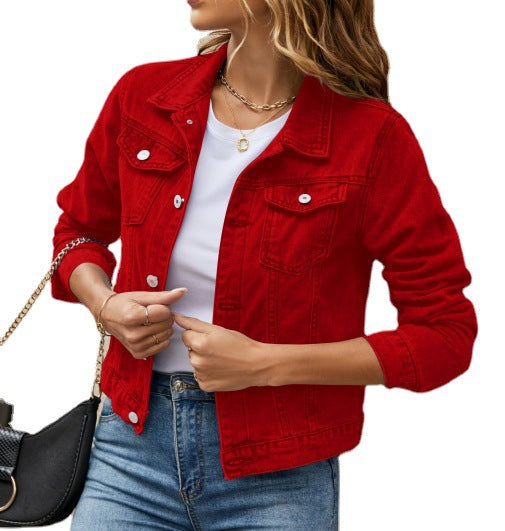 Women's Solid Slim Lapel Denim Jacket | Fashion Essential