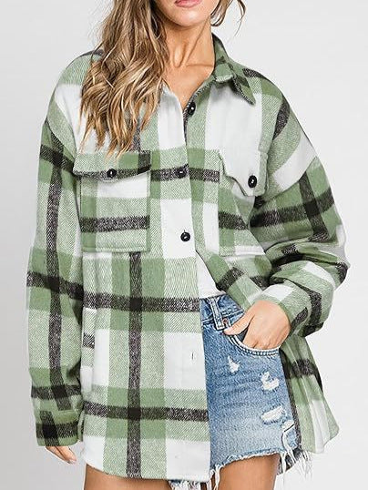 Women's Plaid Buckle Jacket | Long Sleeve Casual Coat