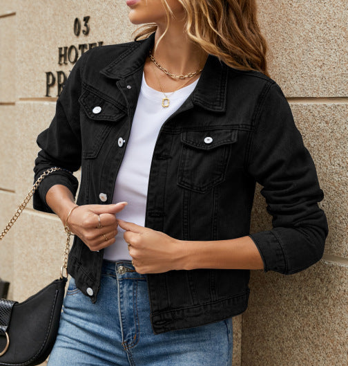 Women's Solid Slim Lapel Denim Jacket | Fashion Essential