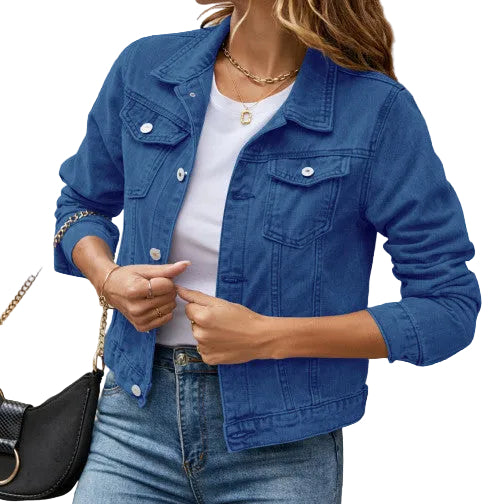 Women's Solid Slim Lapel Denim Jacket | Fashion Essential