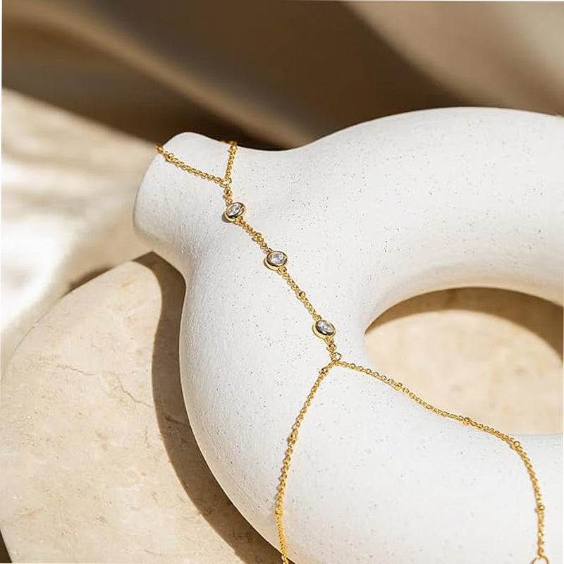 Gold Hand Chain Bracelet | Ring & Finger Dainty Boho Jewelry