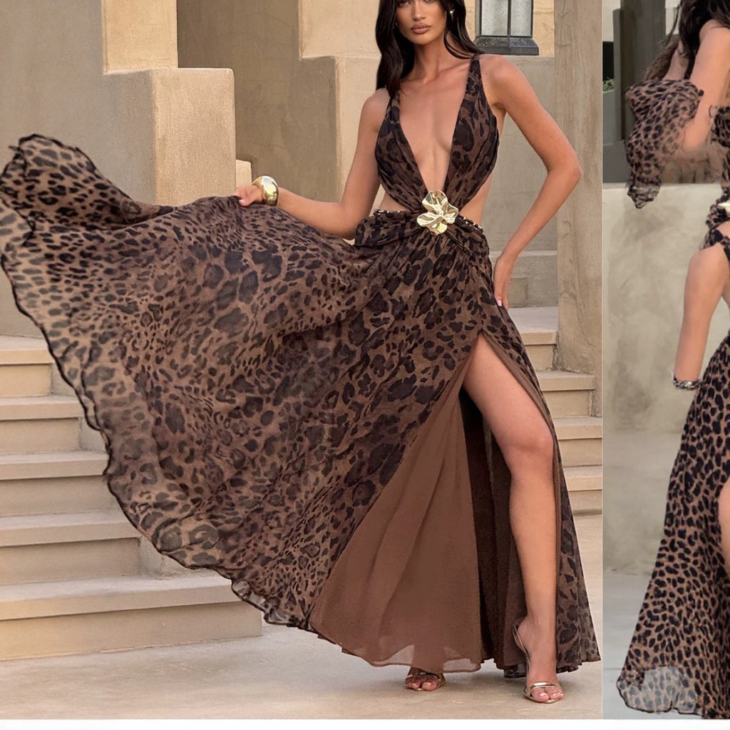 Slim Fit V-Neck Halter Split Dress | Women's Night Out Bodycon