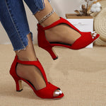 Women's High Heeled Fish Mouth Sandals with Zipper Closure - Summer Dressy Open Toe Footwear