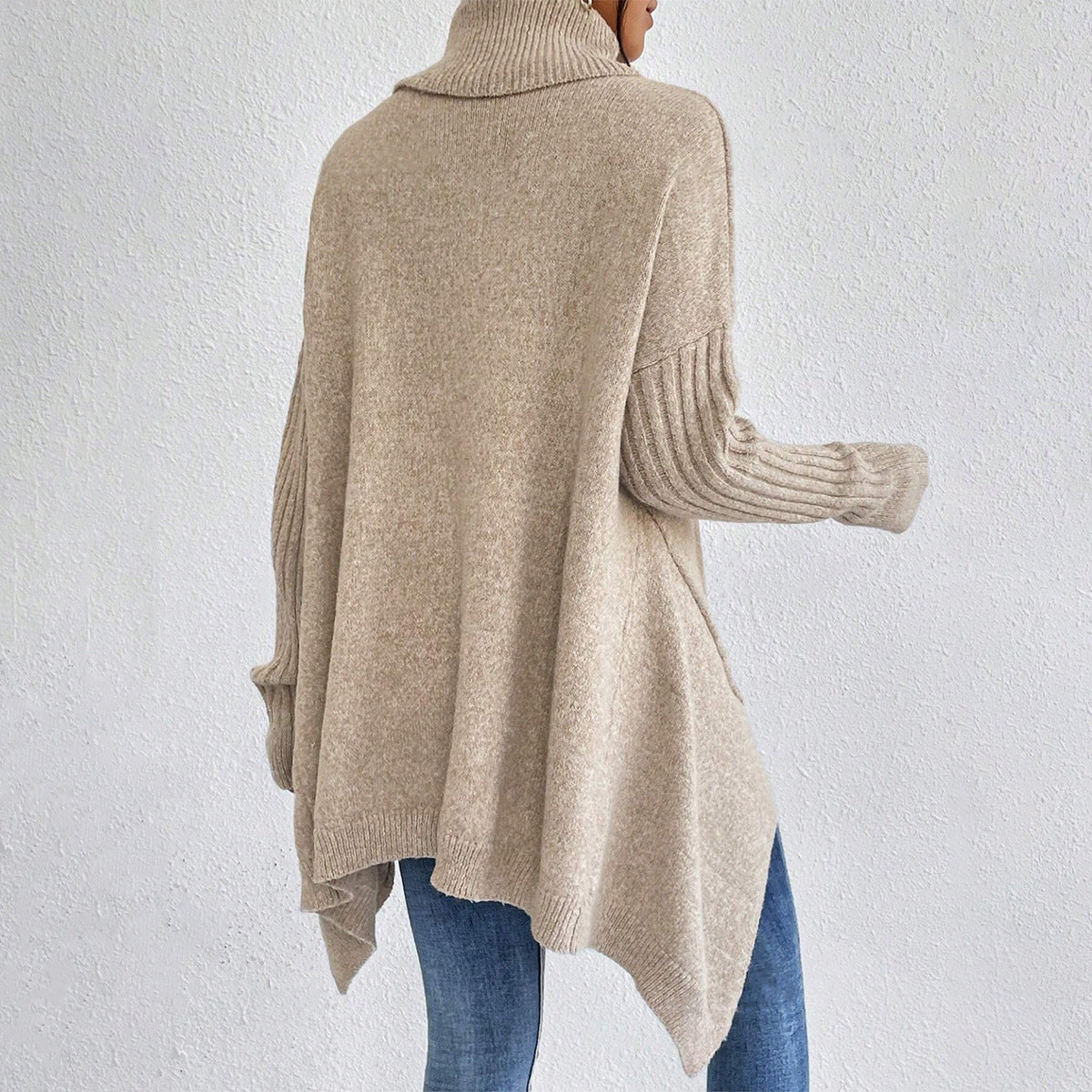 Irregular Turtleneck Sweater | Loose Knit Winter Pullover