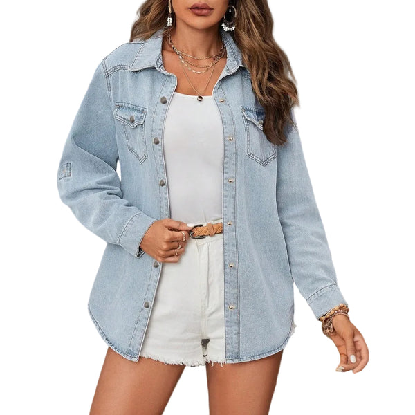 Women's Classic Denim Shirt | Button-Up Lapel Collar